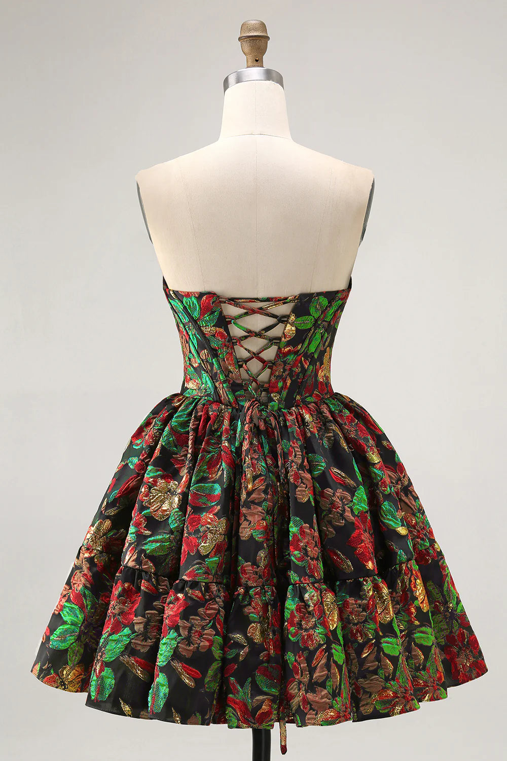 Purple Brocade Floral A Line Printed Corset Lace Up Off The Shoulder Homecoming Dress