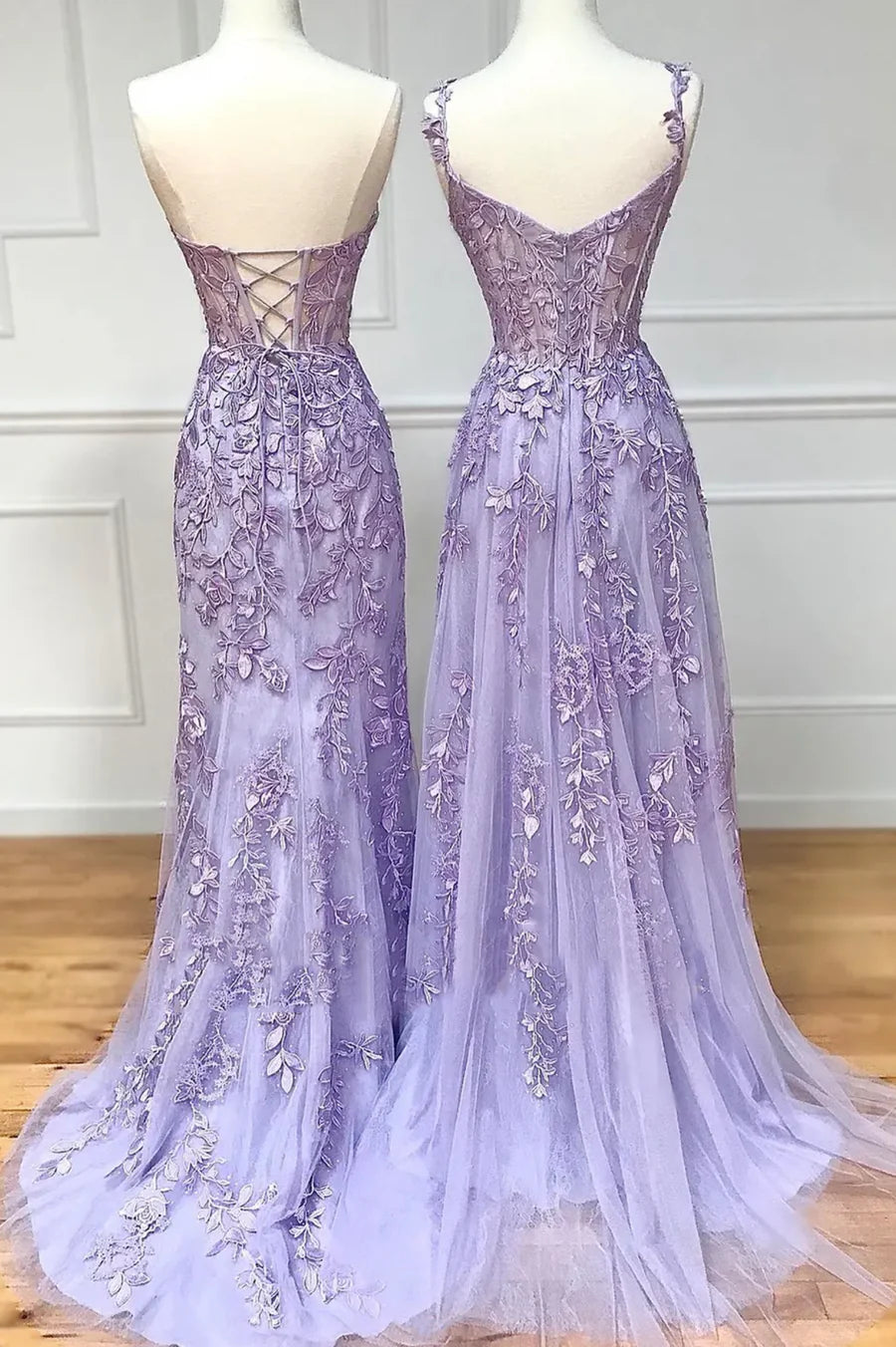 Purple Tulle Lace Long Prom Dress Evening Party Dress With Applique