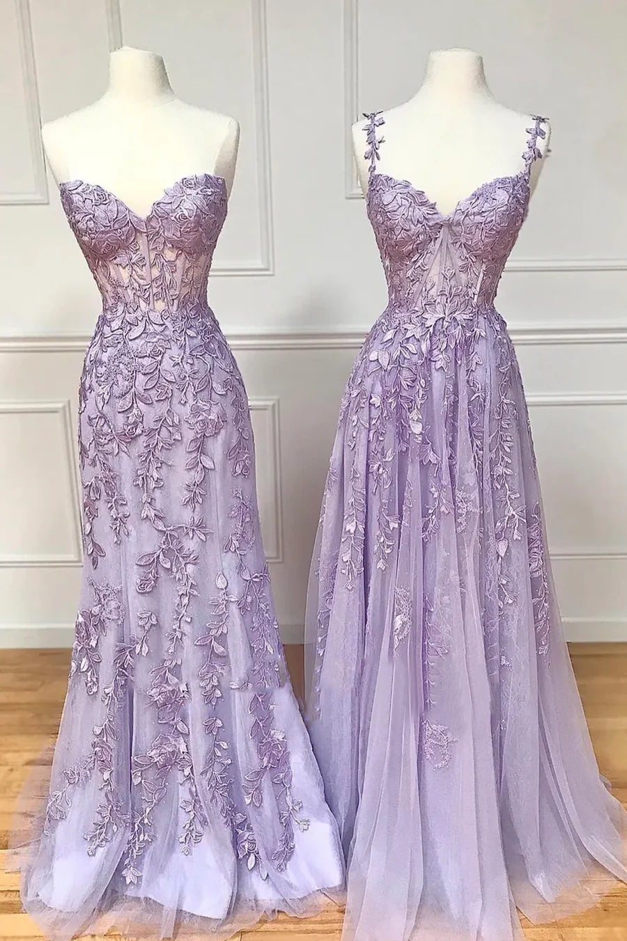 Purple Tulle Lace Long Prom Dress Evening Party Dress With Applique