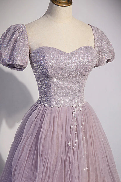 Purple Tulle Sequins With Beaded A-Line Floor Length Prom Dress  Evening Party Dress
