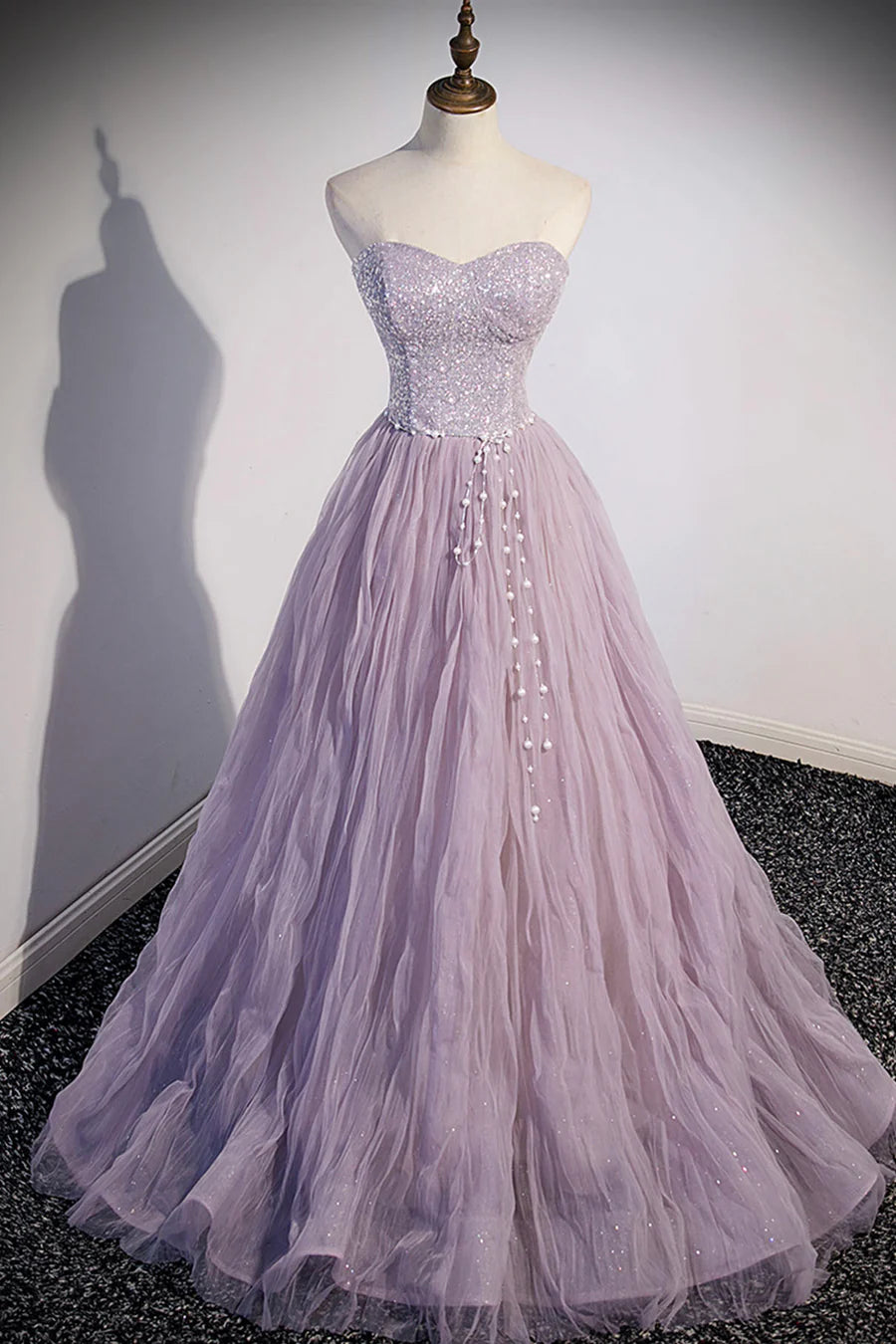 Purple Tulle Sequins With Beaded A-Line Floor Length Prom Dress  Evening Party Dress