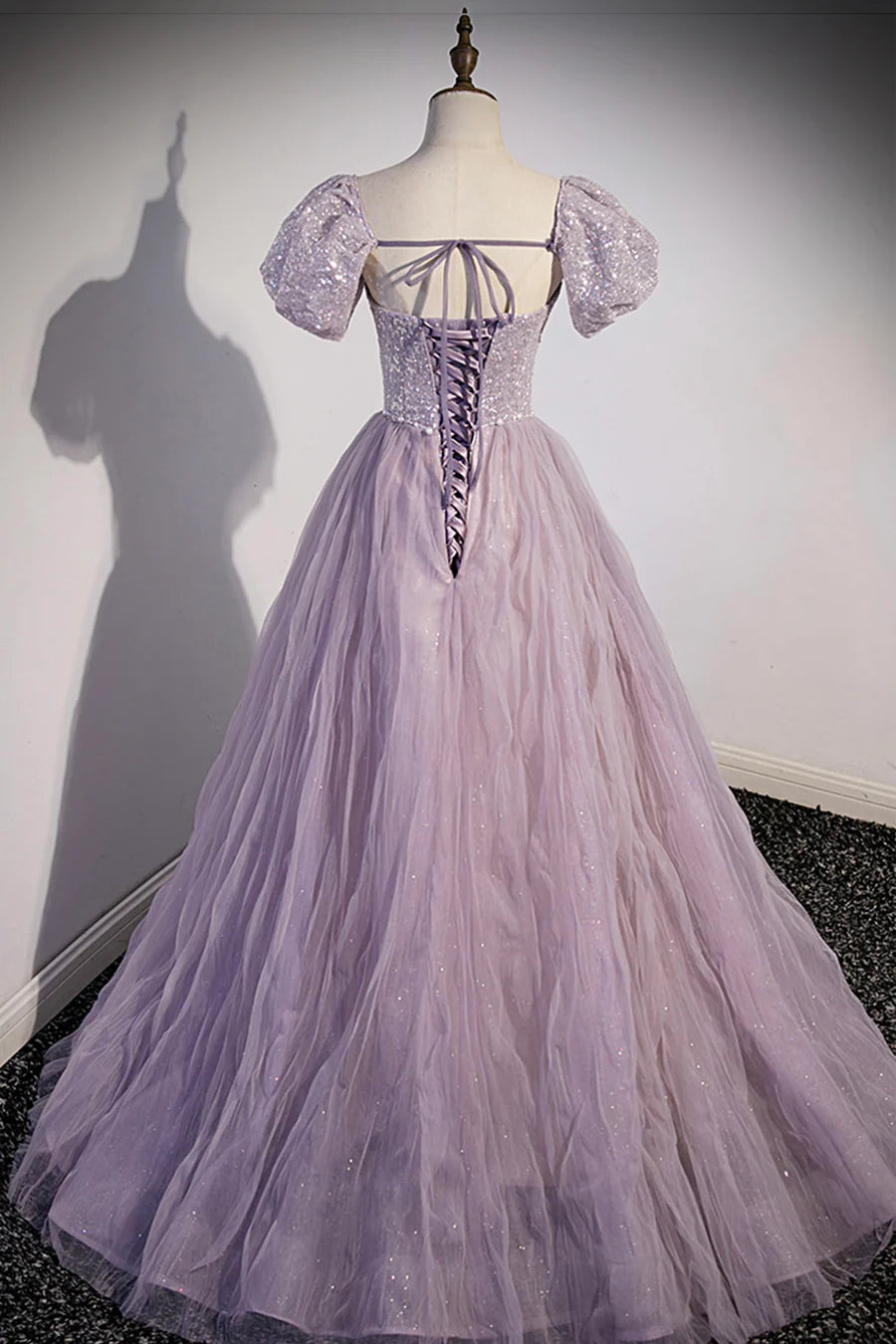 Purple Tulle Sequins With Beaded A-Line Floor Length Prom Dress  Evening Party Dress