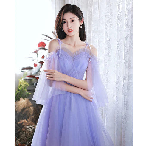 Purple Tulle Spaghetti straps Short Off Shoulder Prom Party Dresses Homecoming Dress