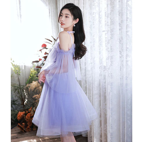 Purple Tulle Spaghetti straps Short Off Shoulder Prom Party Dresses Homecoming Dress