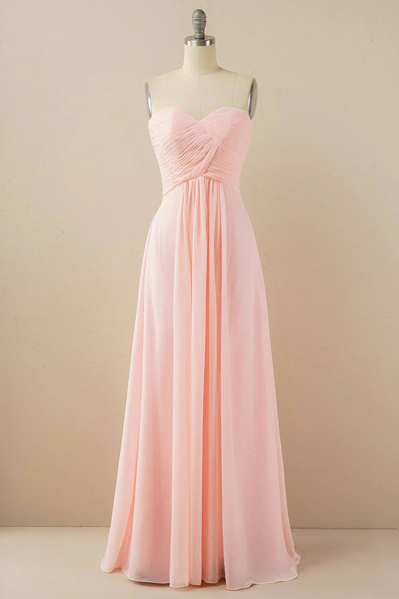 Burgundy Chiffon Sleeveless Off-Shoulder Sweetheart Neck Lace-up Back Full Length Bridesmaid Dress