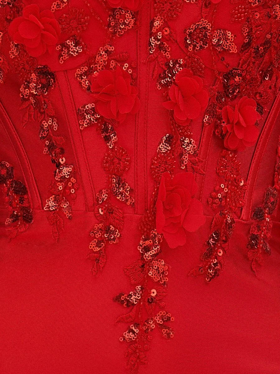 Red Satin Sequins Sweetheart Collar Strapless Bodycon Short Homecoming Dresses With Appliques