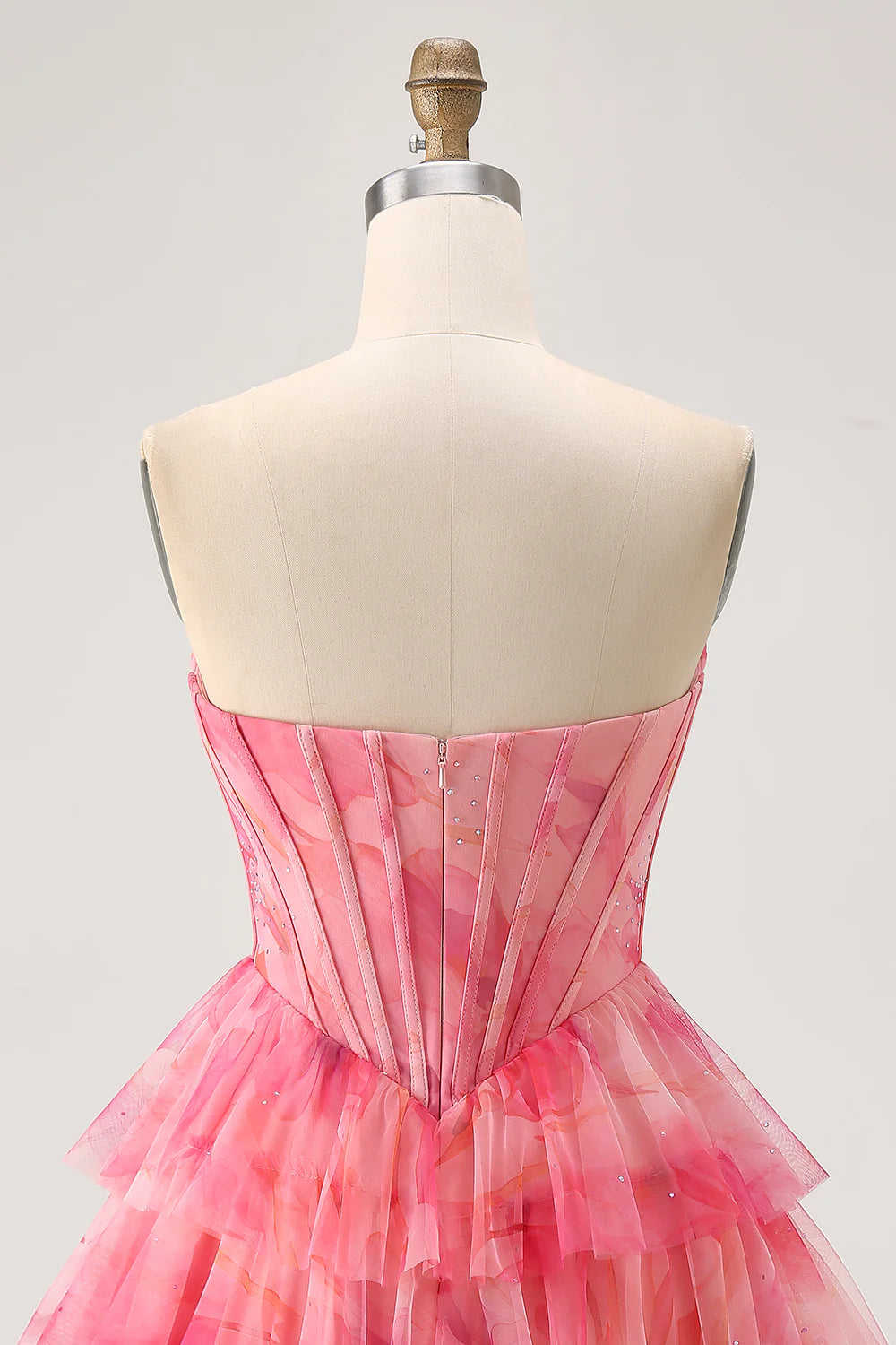 Red Tulle Sweetheart Collar Tiered Corset A Line Printed Beaded With Applique Homecoming Dress