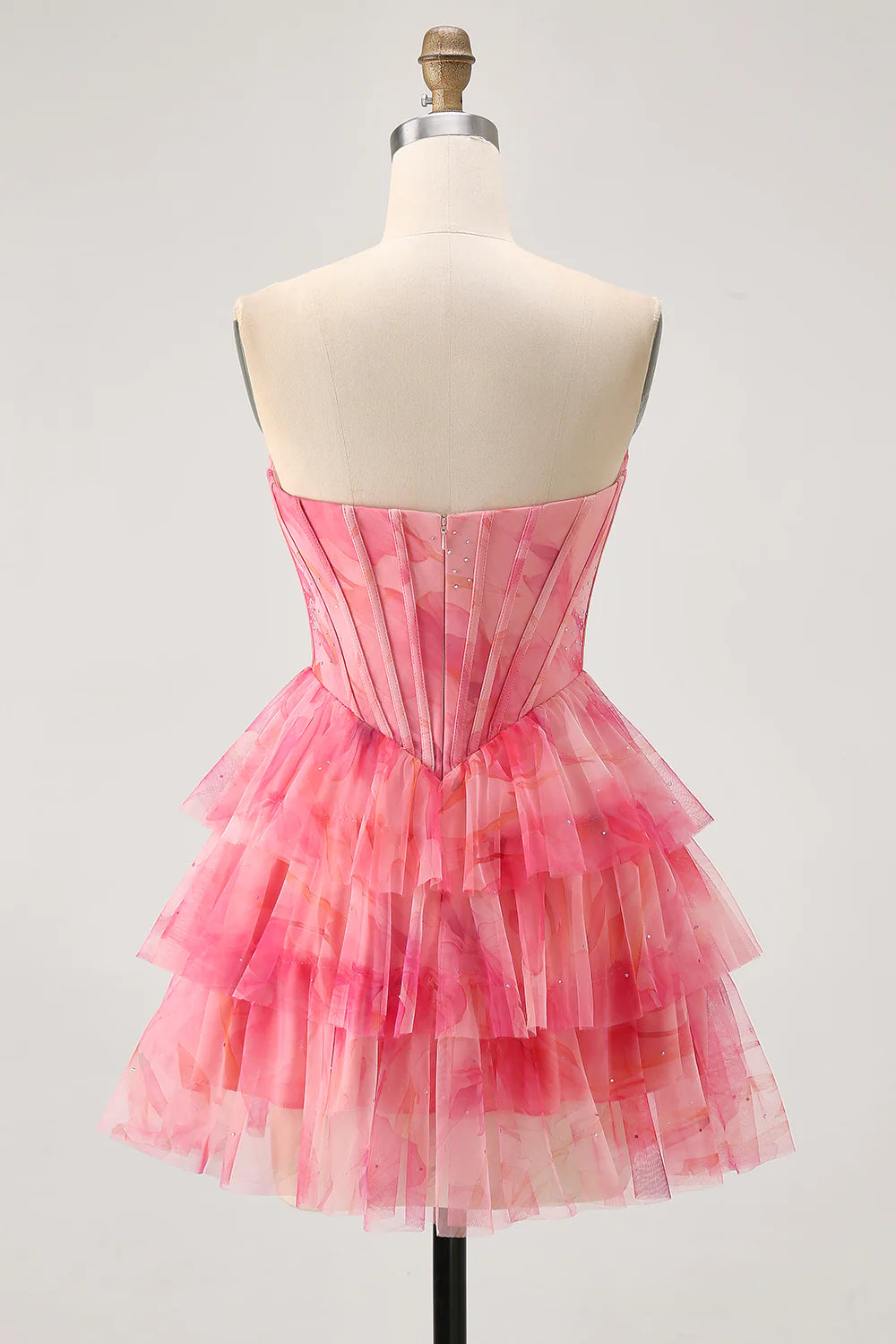 Red Tulle Sweetheart Collar Tiered Corset A Line Printed Beaded With Applique Homecoming Dress