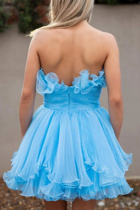 Retro Elegance Organza Strapless Pleated Ruffles Short Dress Homecoming Dress