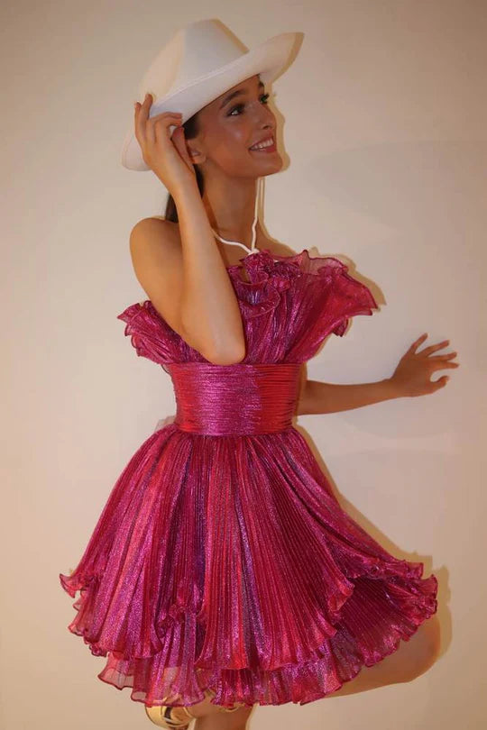 Retro Elegance Organza Strapless Pleated Ruffles Short Dress Homecoming Dress