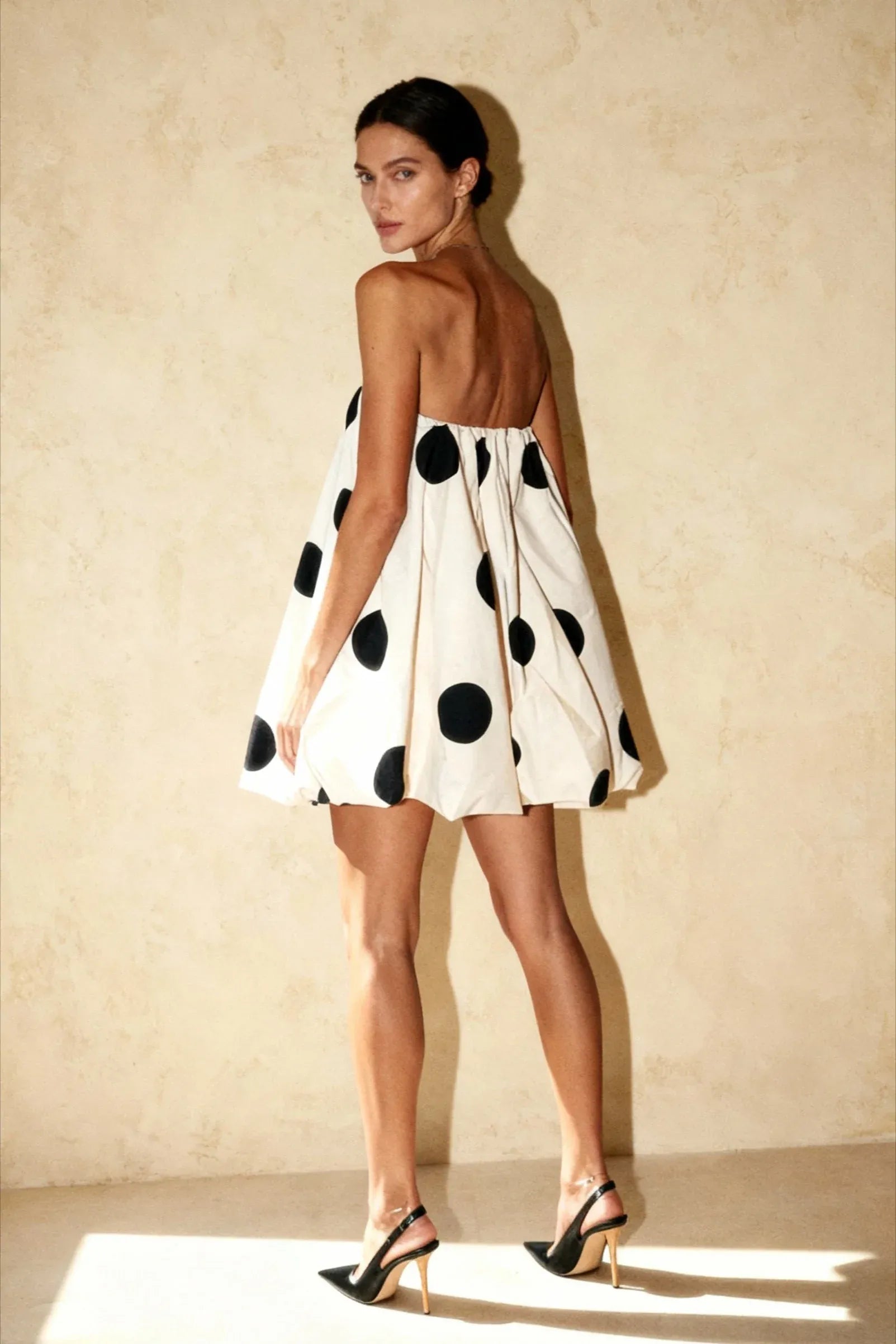 Retro Strapless Polka Dot White Short Homecoming Dress With Bubble Hem