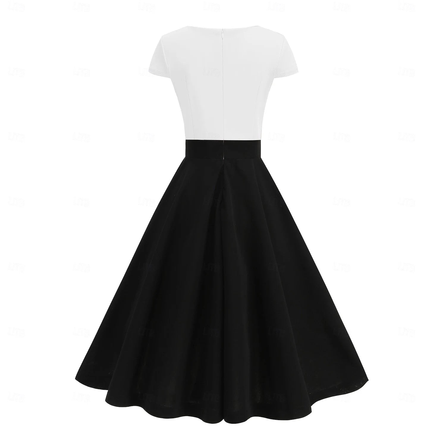 Retro A-Line V-Neck Short Sleeve Two-Tone Pink Black Knee Length Homecoming Dress