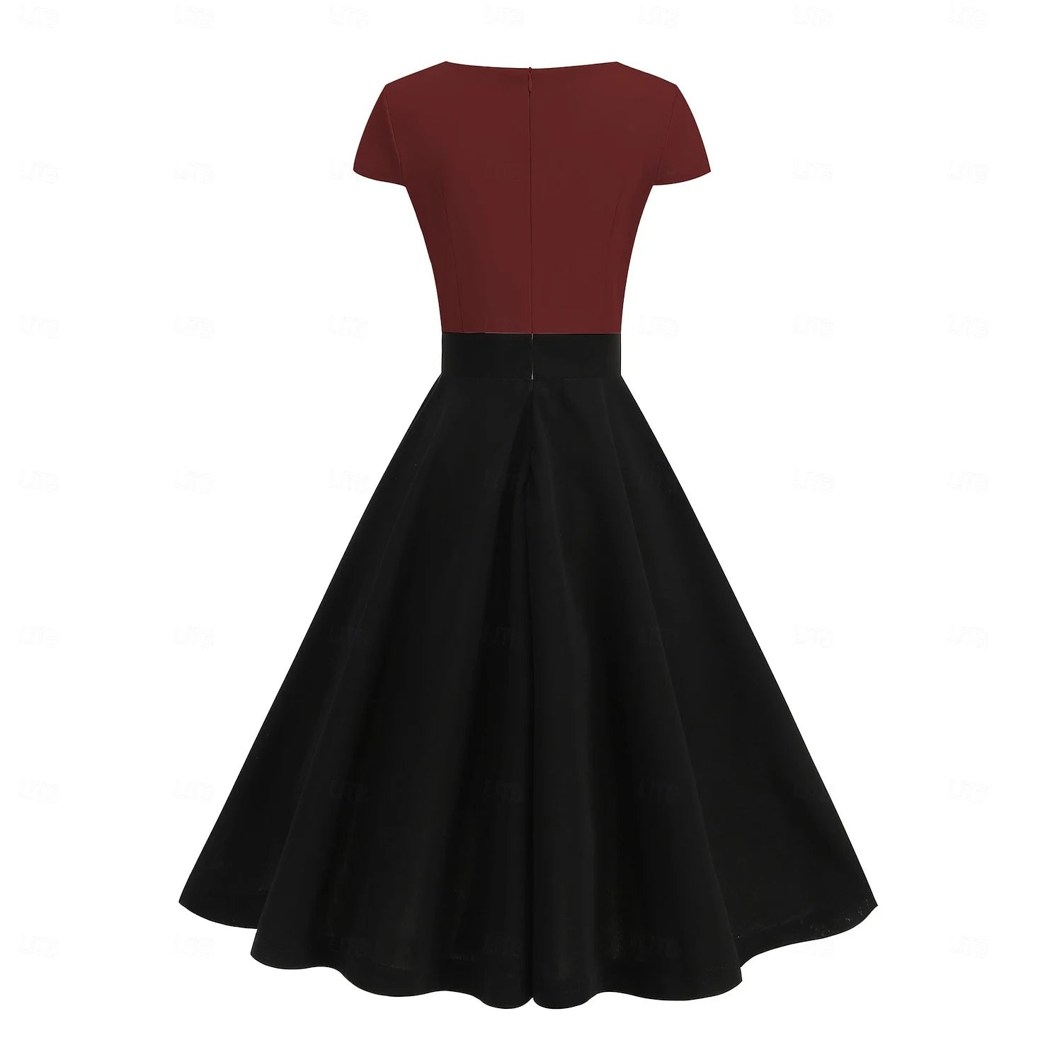 Retro A-Line V-Neck Short Sleeve Two-Tone Pink Black Knee Length Homecoming Dress