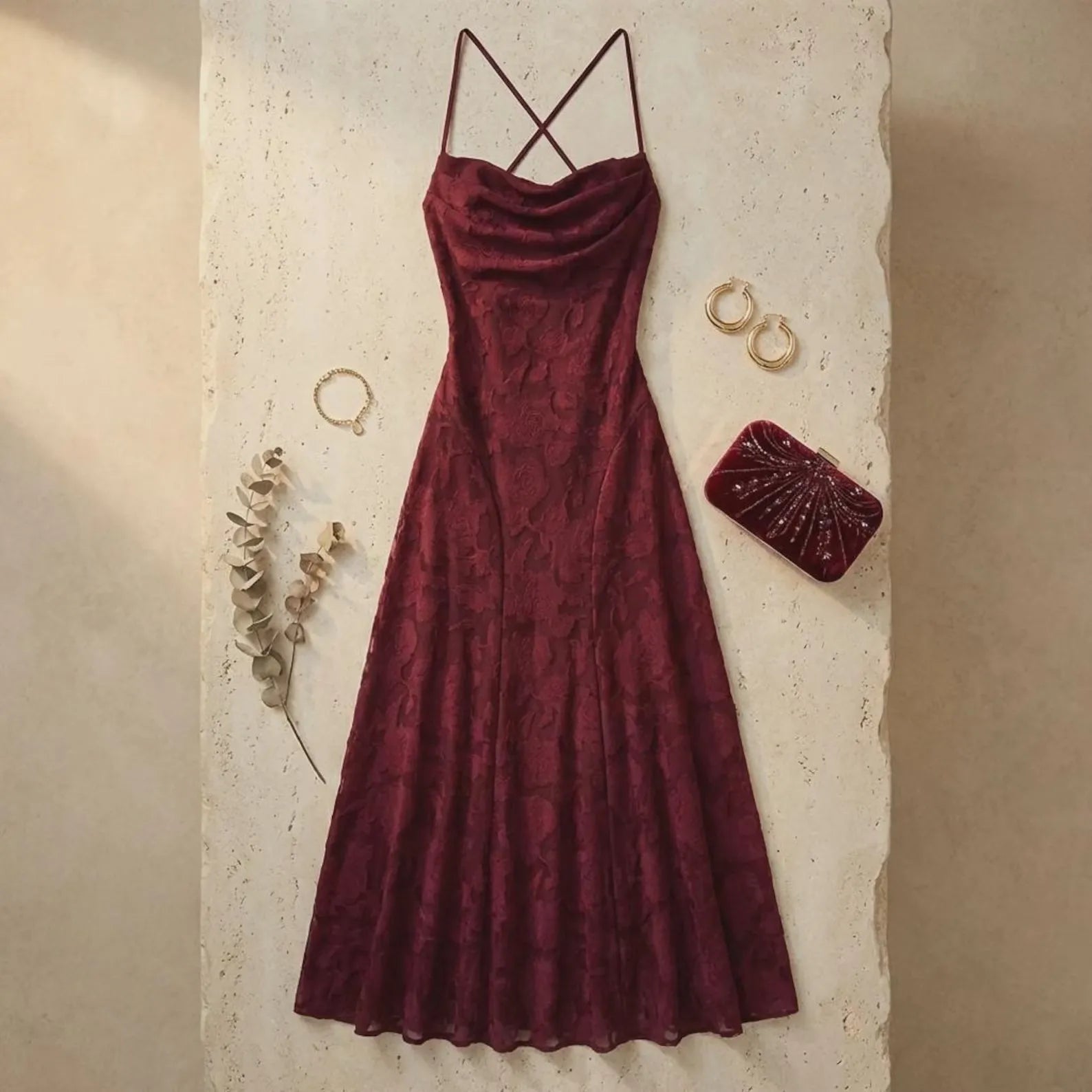 Romantic A-Line Spaghetti Straps Floral Pattern Burgundy Long Prom Dress Custom