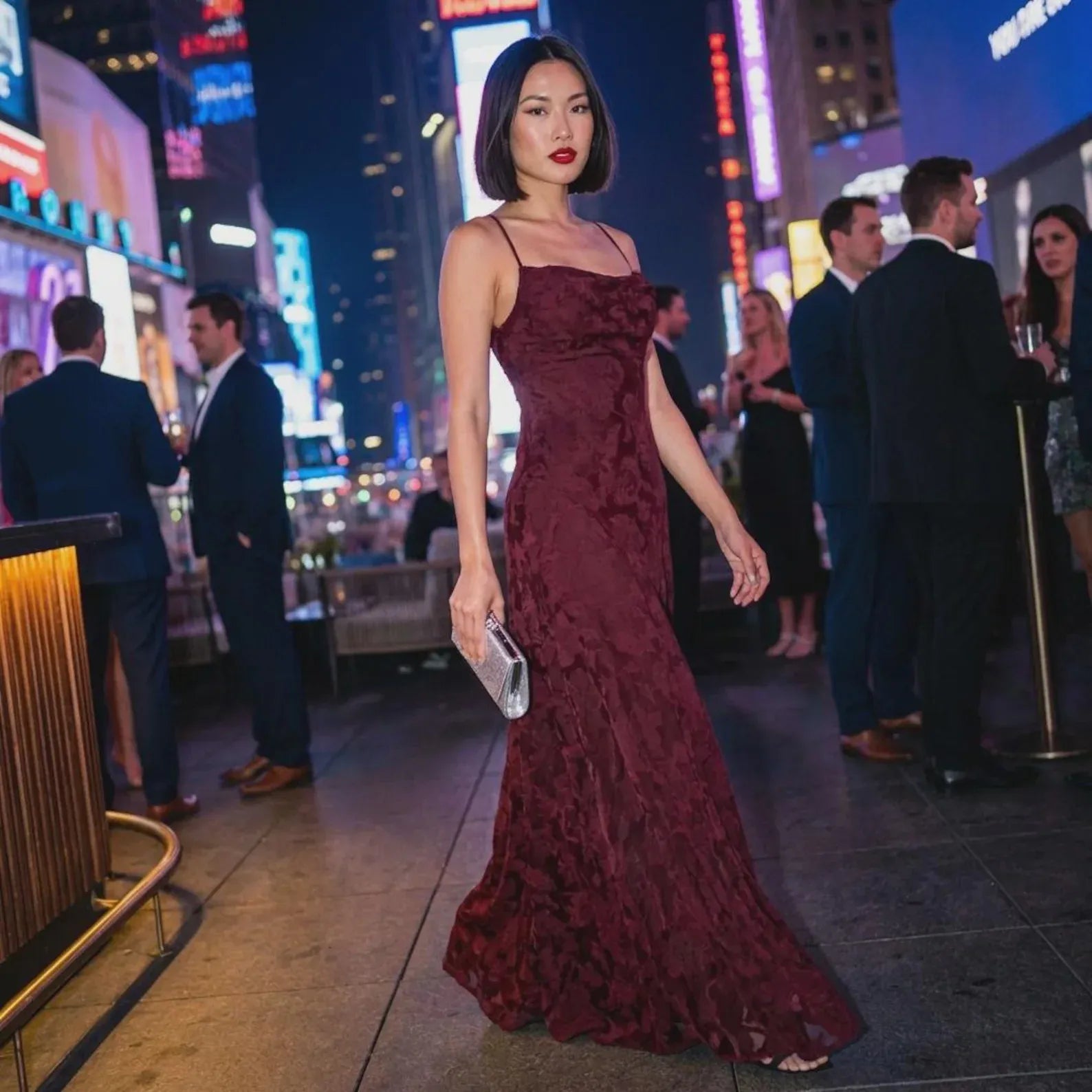 Romantic A-Line Spaghetti Straps Floral Pattern Burgundy Long Prom Dress Custom