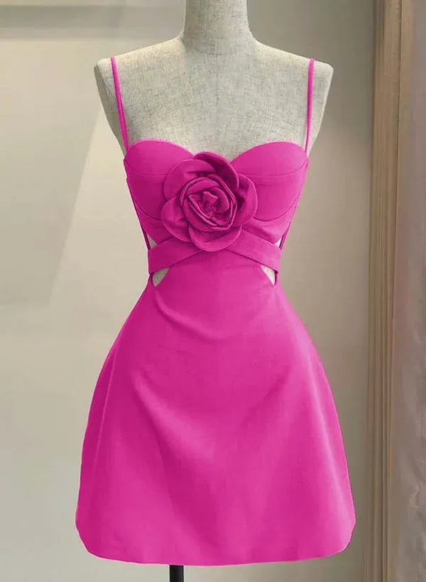 Romantic A-Line Sweetheart 3D Rose Cutout Hot Pink Mini Homecoming Dress