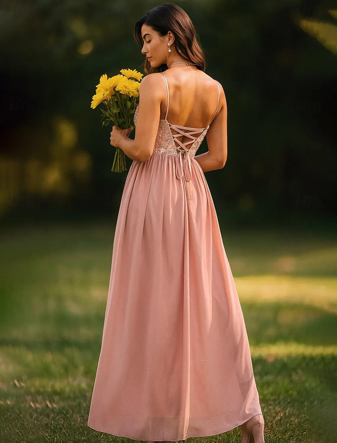 Romantic A-Line Sweetheart Floral Blush Floor Length Prom Dress With Slit For Sale