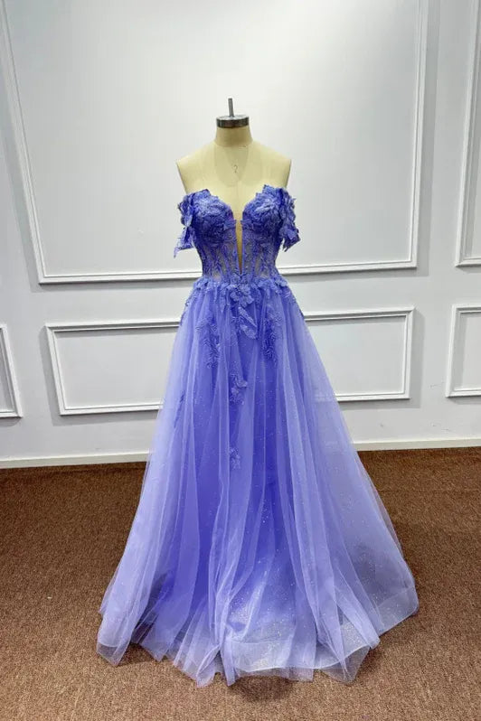 Romantic A-Line Sweetheart Neck Sleeveless Floral Lilac Maxi Prom Dress for Women Ready to Ship