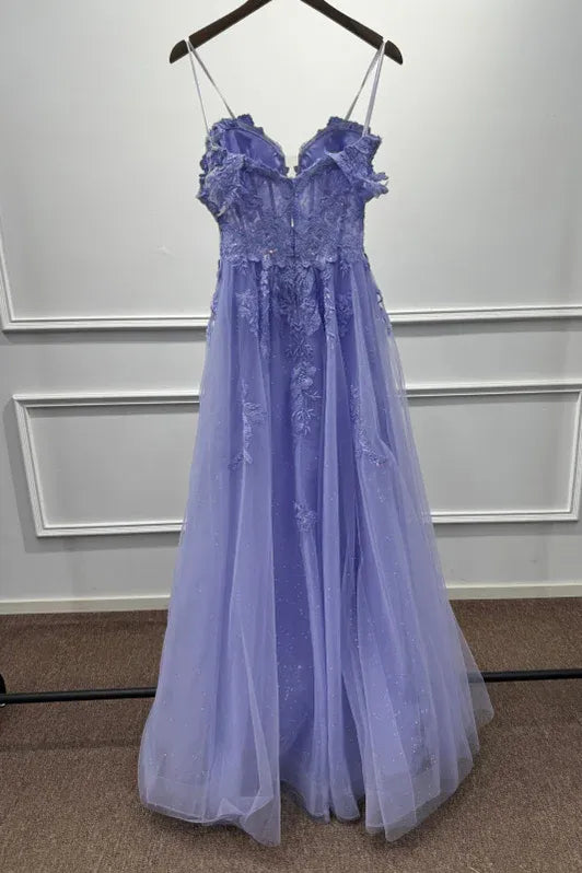 Romantic A-Line Sweetheart Neck Sleeveless Floral Lilac Maxi Prom Dress for Women Ready to Ship
