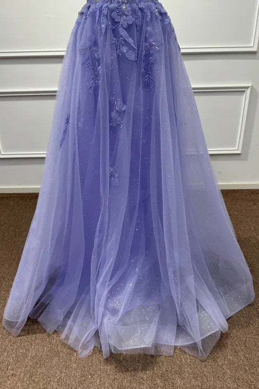 Romantic A-Line Sweetheart Neck Sleeveless Floral Lilac Maxi Prom Dress for Women Ready to Ship