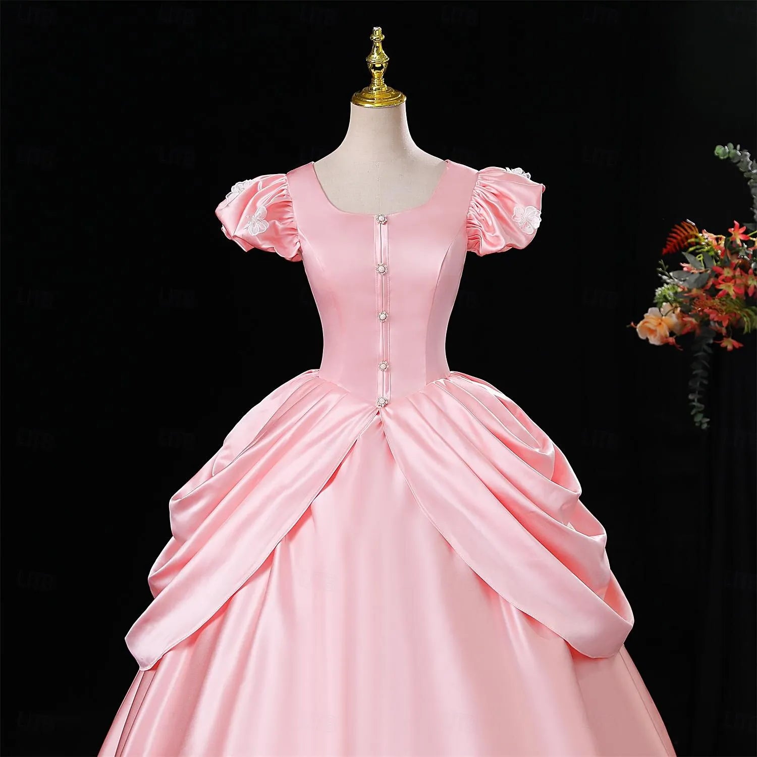 Romantic Ball Gown Puff Sleeve Quinceanera Dress Lace-Up Pink Evening Dress
