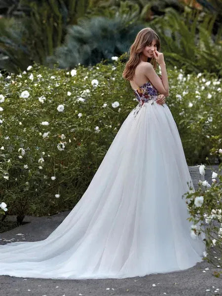 Romantic Ball Gown Sweetheart 3D Flowers Ivory Train Prom Dress Hot Sale