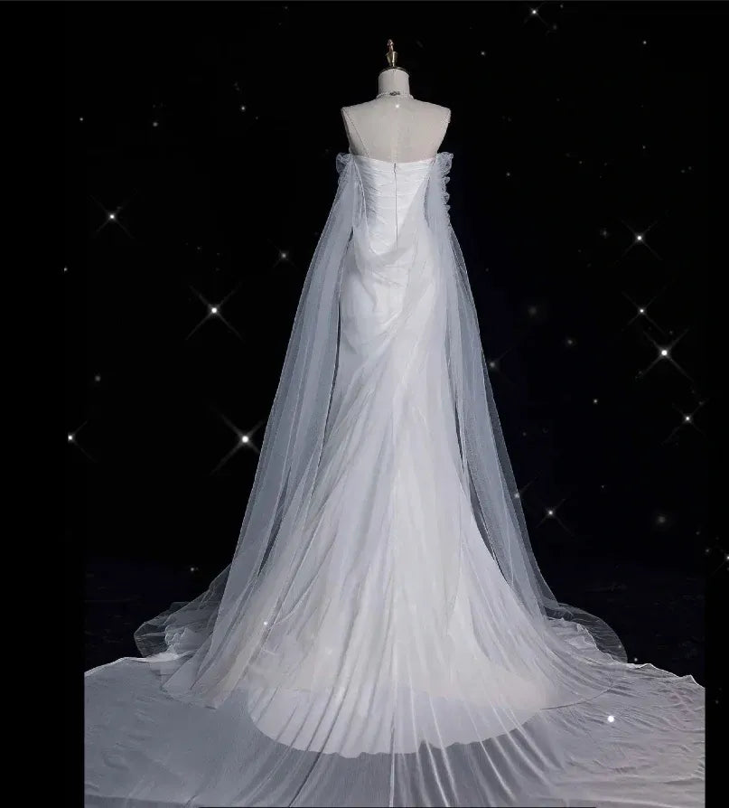 Romantic Mermaid Off-Shoulder Ruffled White Train-Length Prom Dress For Women Hot Sale