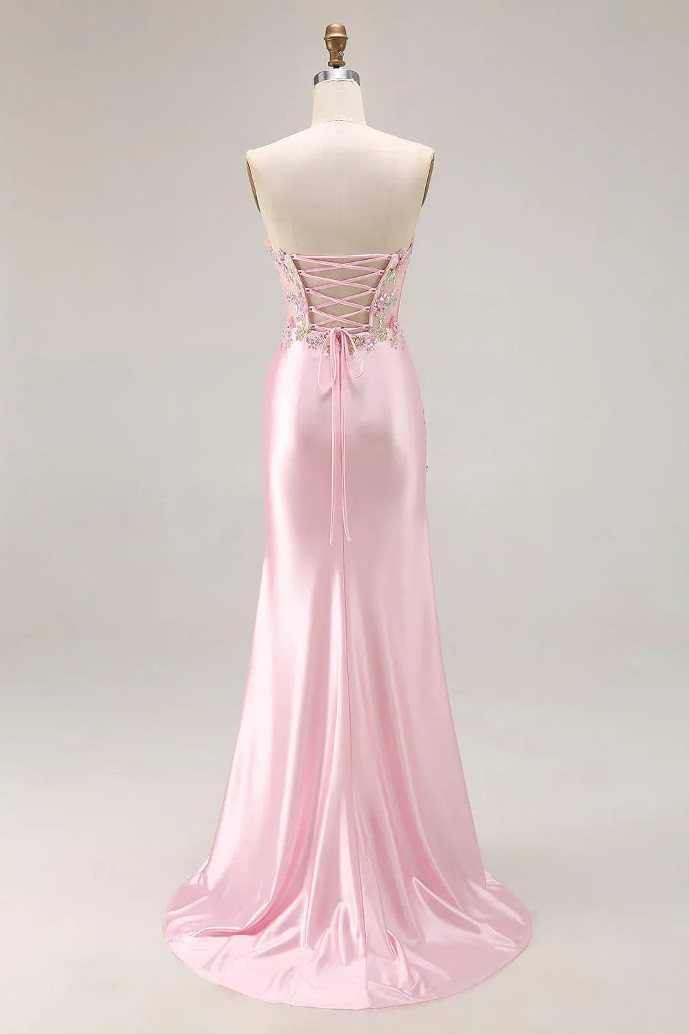 Romantic Mermaid Strapless Corset Sequins Floral Appliqued Blush Evening Dress
