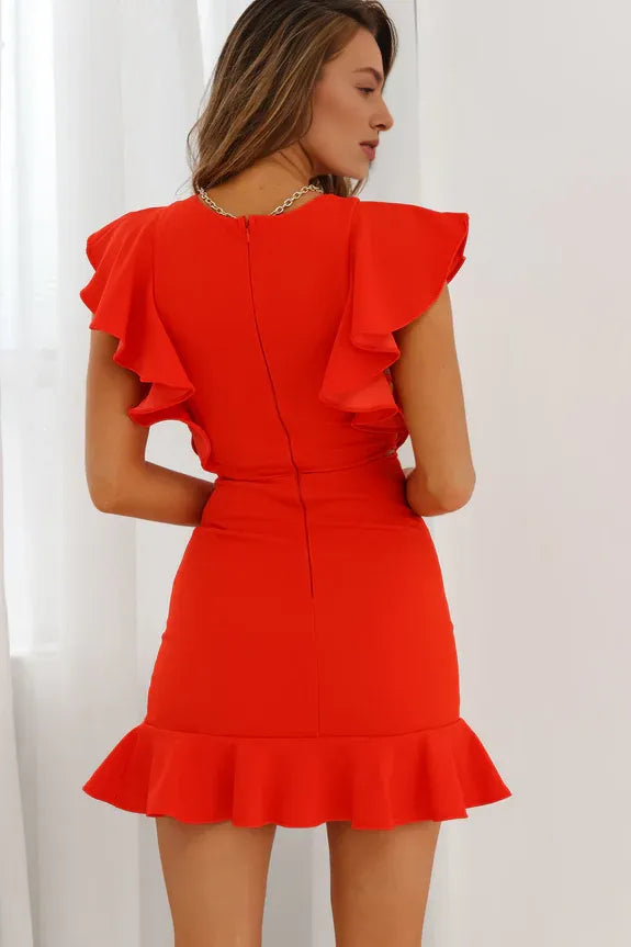 Round Neck Ruffle Shoulder Bodycon Baby Blue Short Homecoming Dress