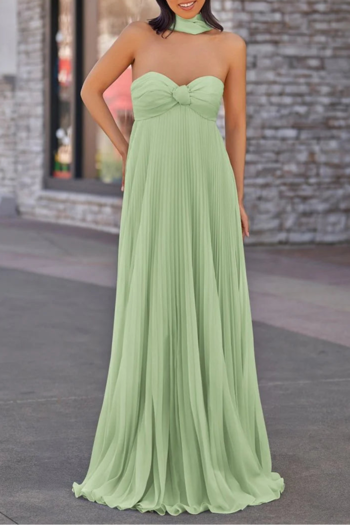 Royal Blue Chiffon Pleated A Line Open Back Strapless Floor Length Long Prom Dress