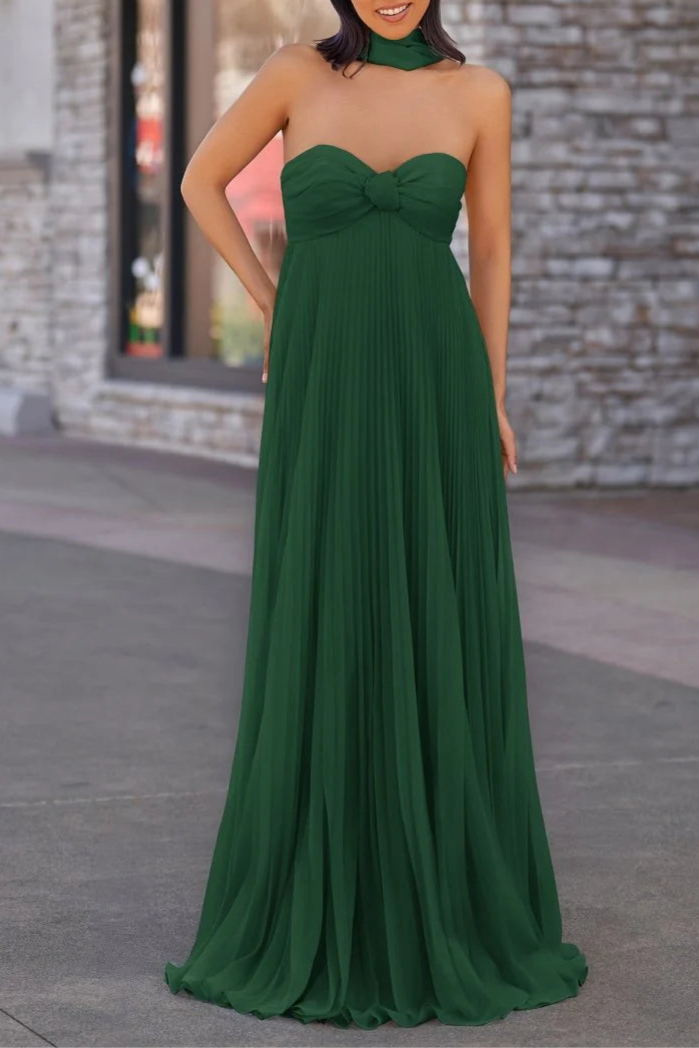 Royal Blue Chiffon Pleated A Line Open Back Strapless Floor Length Long Prom Dress