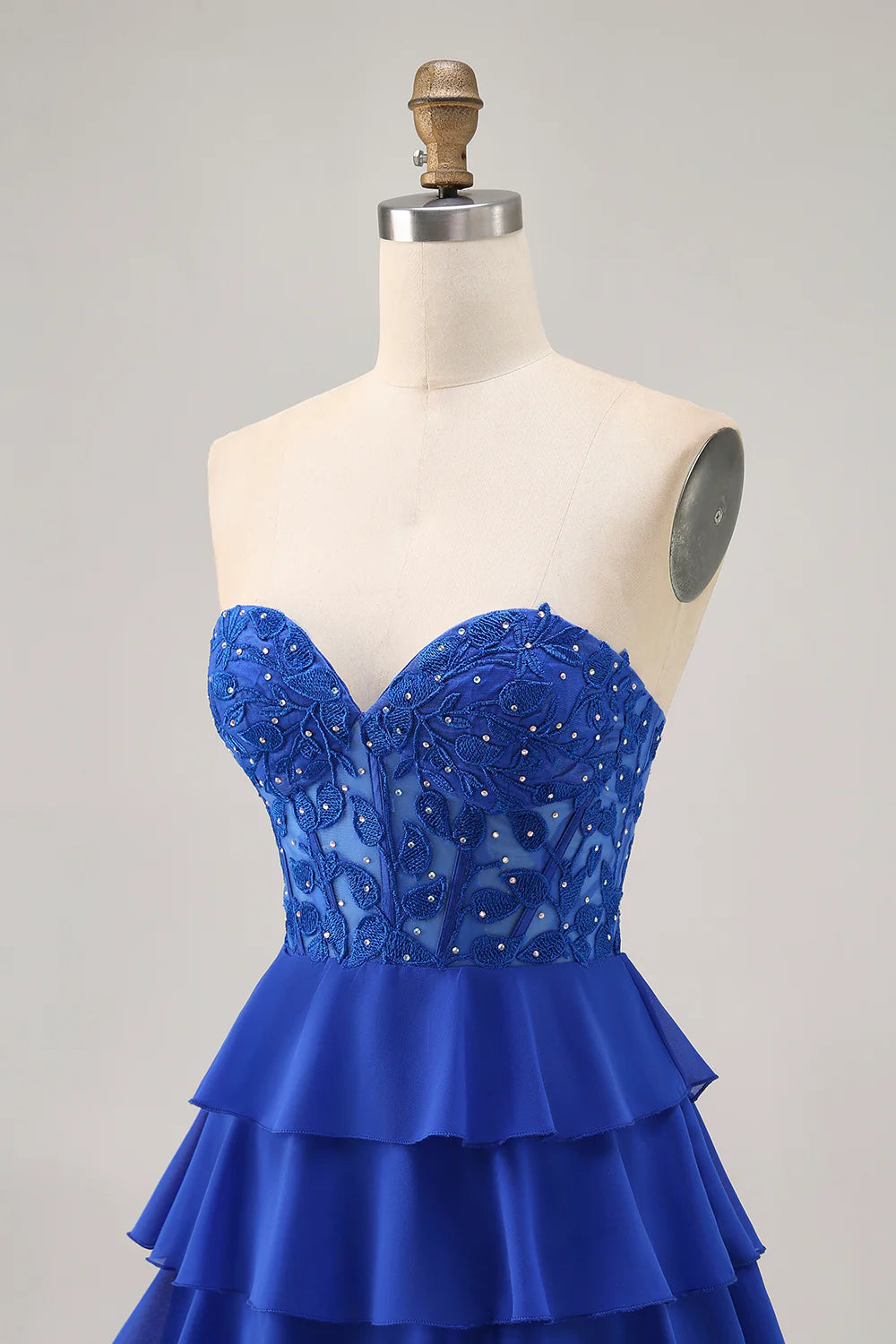 Royal Blue Strapless A-Line Tiered Corset Short Homecoming Party Dress With Beading