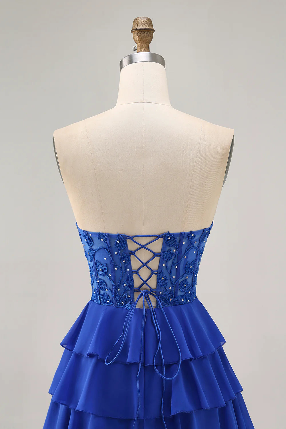 Royal Blue Strapless A-Line Tiered Corset Short Homecoming Party Dress With Beading