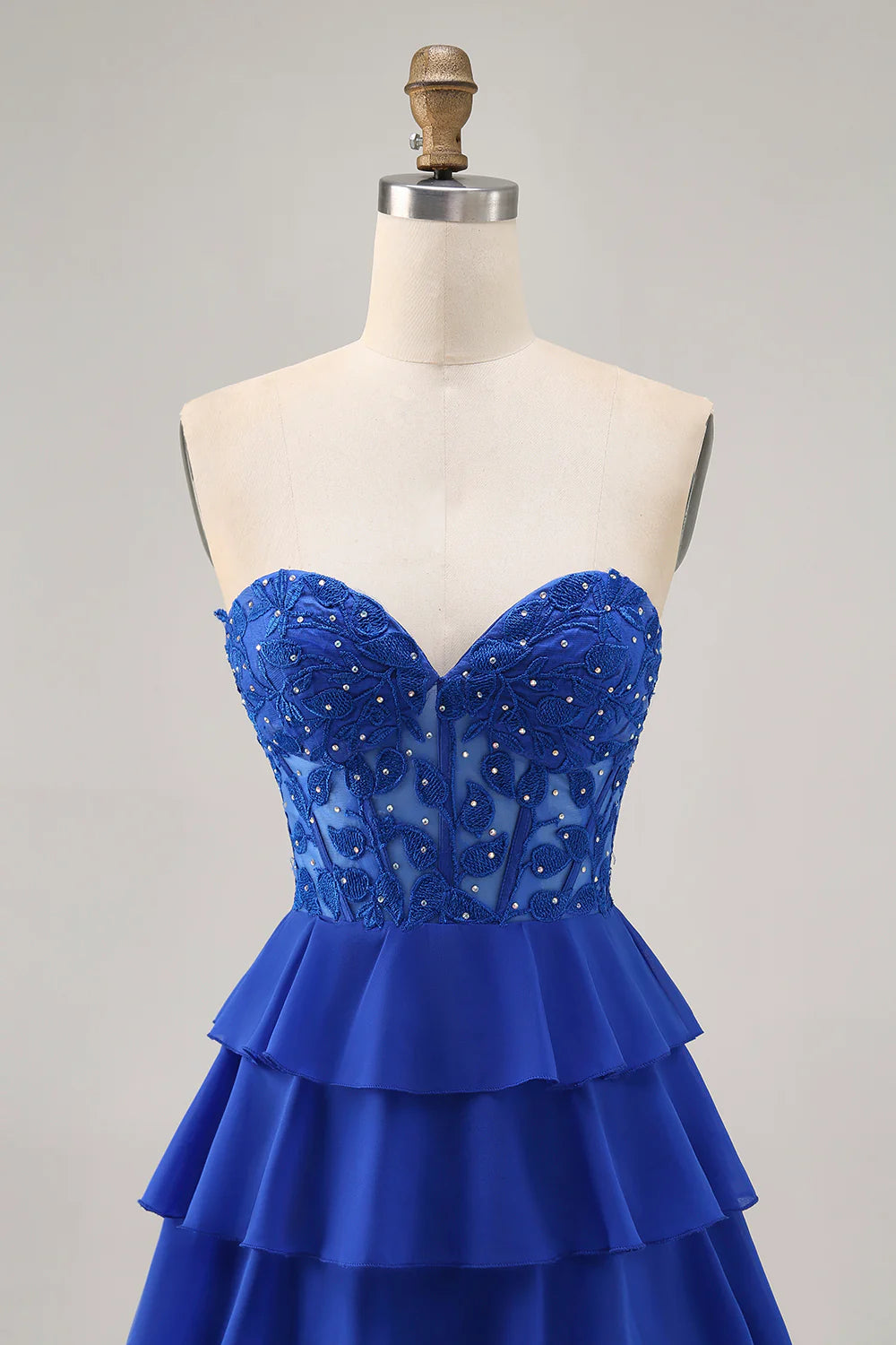 Royal Blue Strapless A-Line Tiered Corset Short Homecoming Party Dress With Beading