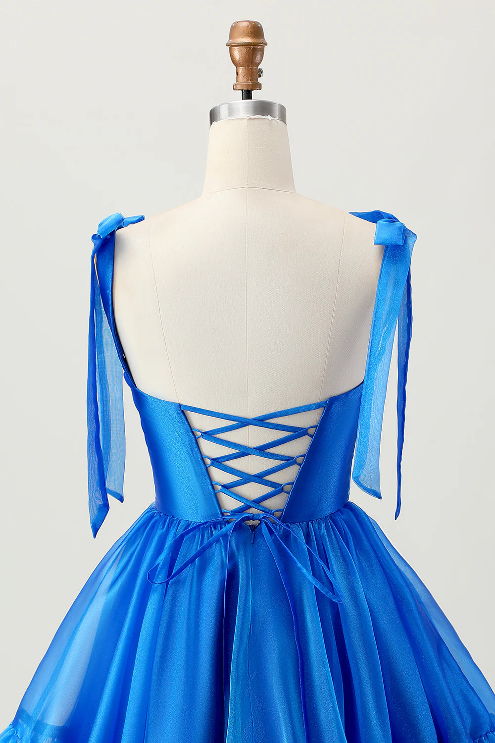 Royal Blue Sweetheart Collar A Line Spaghetti Straps Ruffle Lace-Up Short Homecoming Dress