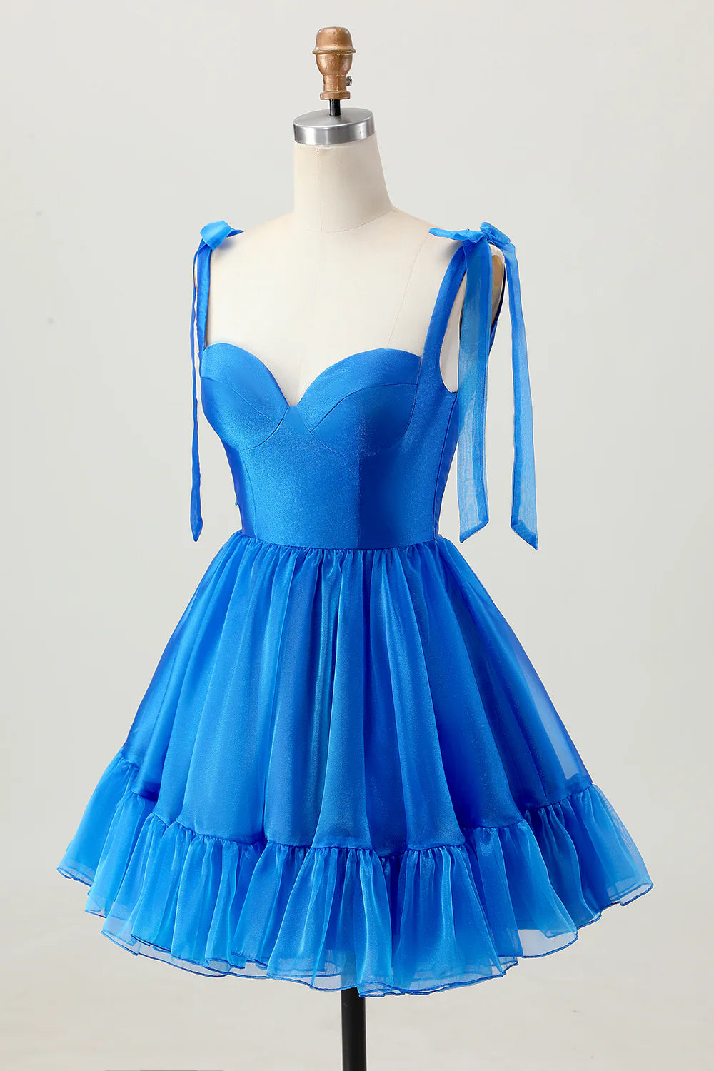 Royal Blue Sweetheart Collar A Line Spaghetti Straps Ruffle Lace-Up Short Homecoming Dress