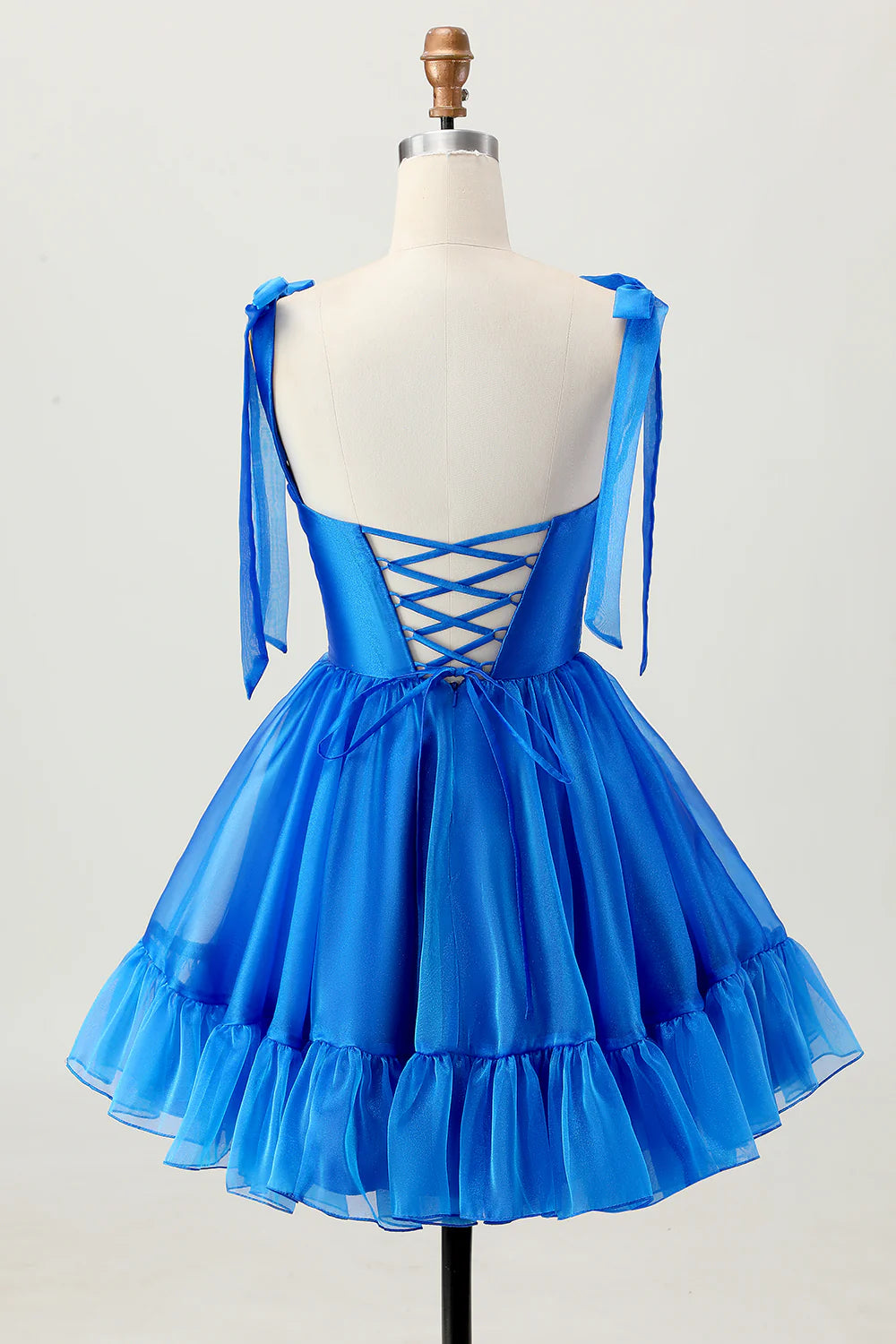 Royal Blue Sweetheart Collar A Line Spaghetti Straps Ruffle Lace-Up Short Homecoming Dress