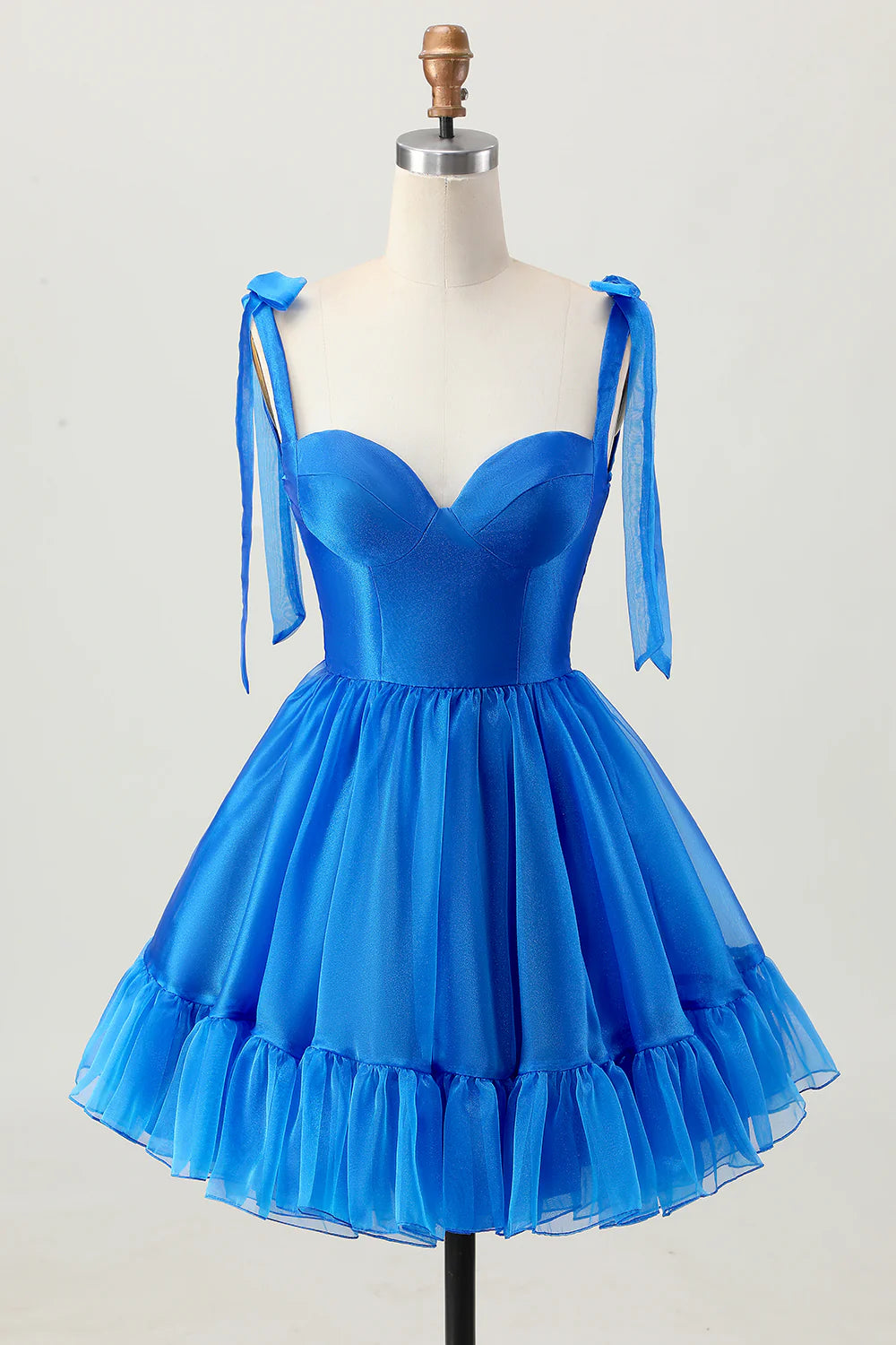Royal Blue Sweetheart Collar A Line Spaghetti Straps Ruffle Lace-Up Short Homecoming Dress