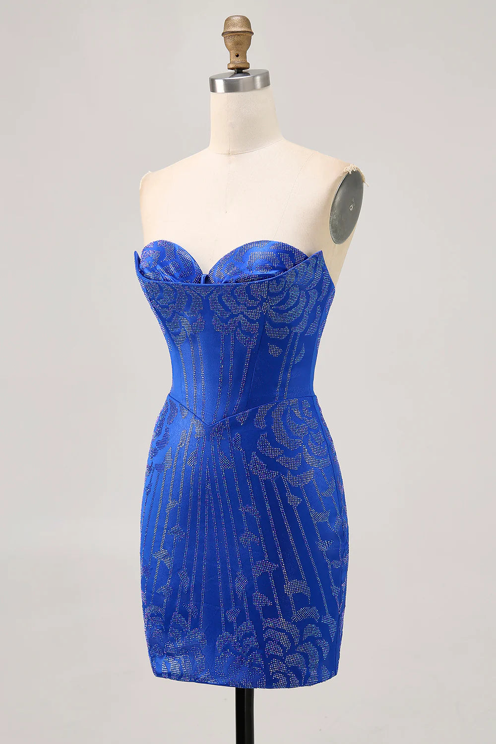 Royal Blue Sweetheart Collar Strapless Beaded Bodycon Open Back Short Homecoming Dress