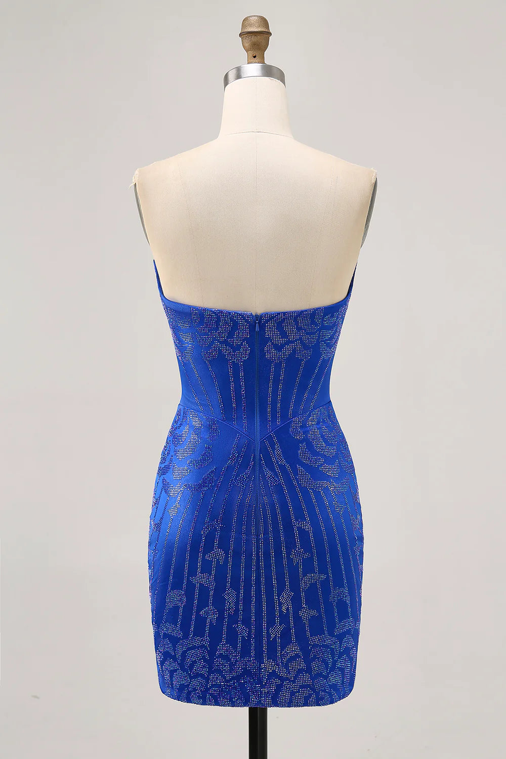 Royal Blue Sweetheart Collar Strapless Beaded Bodycon Open Back Short Homecoming Dress