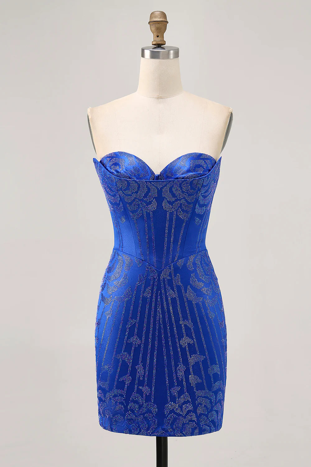 Royal Blue Sweetheart Collar Strapless Beaded Bodycon Open Back Short Homecoming Dress