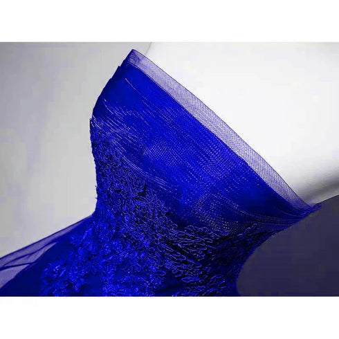 Royal Blue Tulle Lace With Applique High Low Party Dress Homecoming Dress