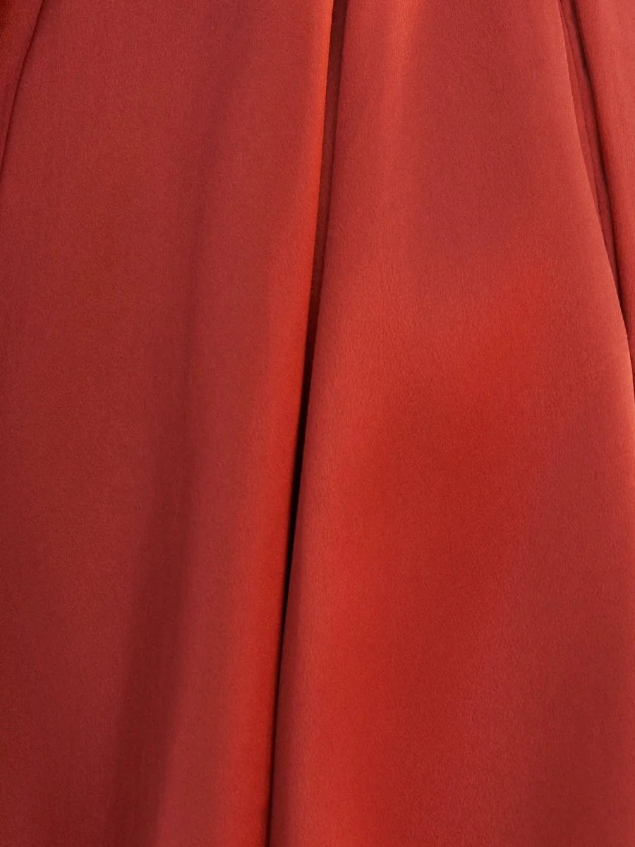 Rust Satin With Beaded A Line V Neck Spaghetti Straps Ruffle Short Homecoming Dresses