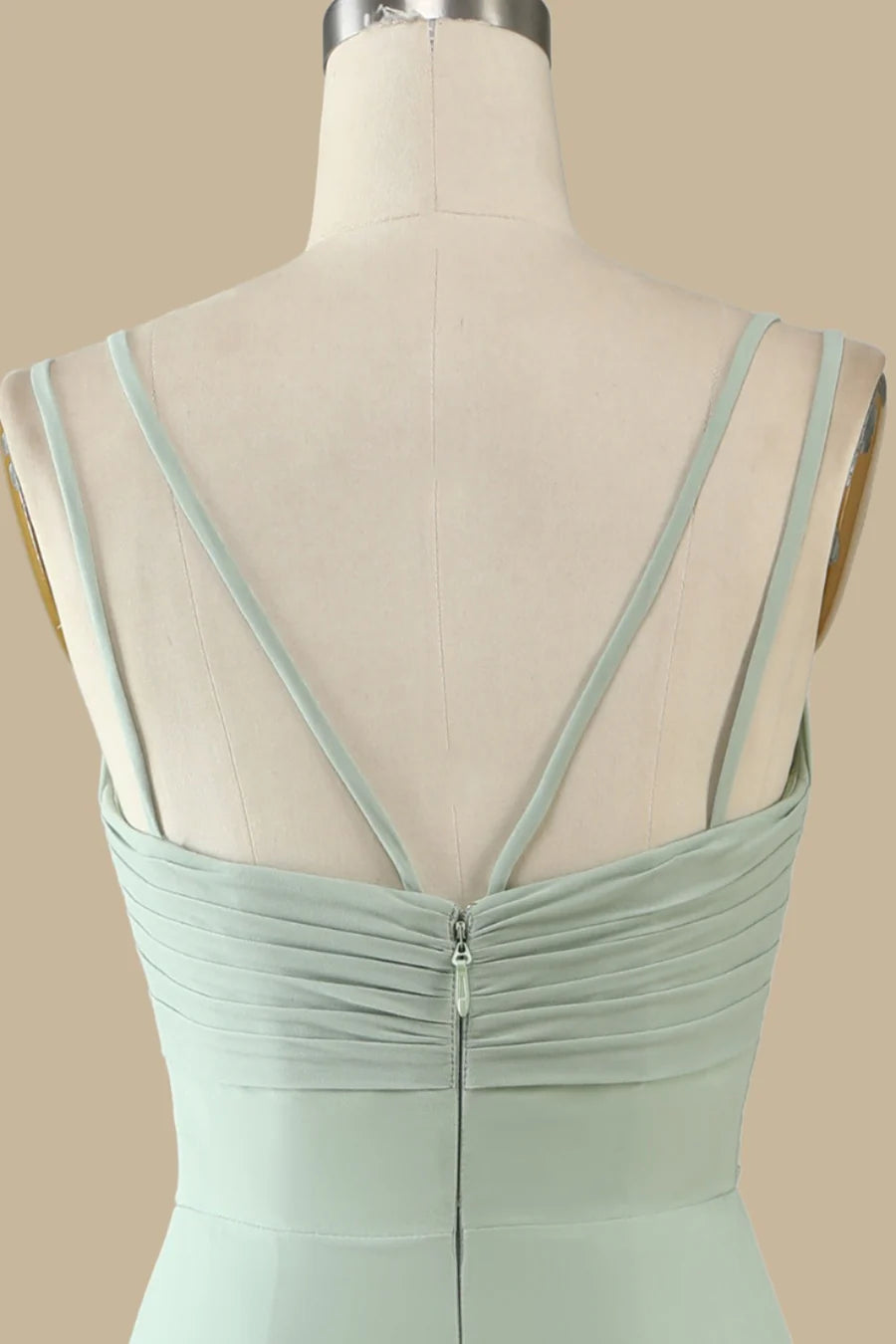 Sage Green Scoop Neck Spaghetti Straps Maxi Dress Bridesmaid Dresses