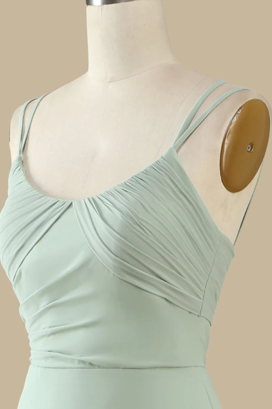 Sage Green Scoop Neck Spaghetti Straps Maxi Dress Bridesmaid Dresses