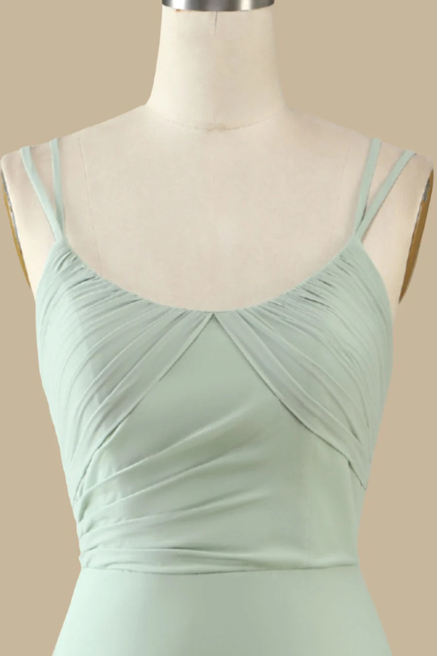 Sage Green Scoop Neck Spaghetti Straps Maxi Dress Bridesmaid Dresses