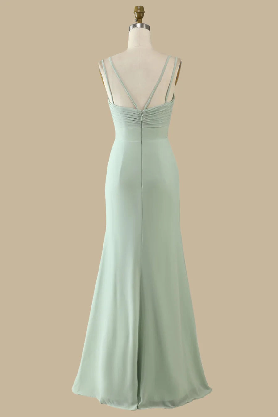 Sage Green Scoop Neck Spaghetti Straps Maxi Dress Bridesmaid Dresses
