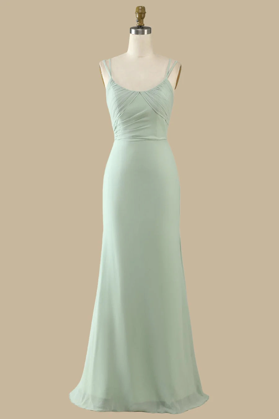 Sage Green Scoop Neck Spaghetti Straps Maxi Dress Bridesmaid Dresses