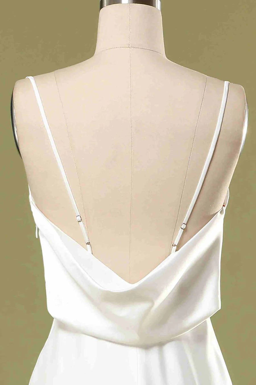 Satin Spaghetti Strap Cowl Open Back Bridesmaid Dress with Slit