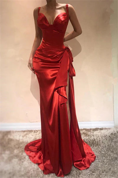 Scarlet Chic High Split Spaghetti Straps Mermaid Sleeveless Prom Dresses Evening Dresses